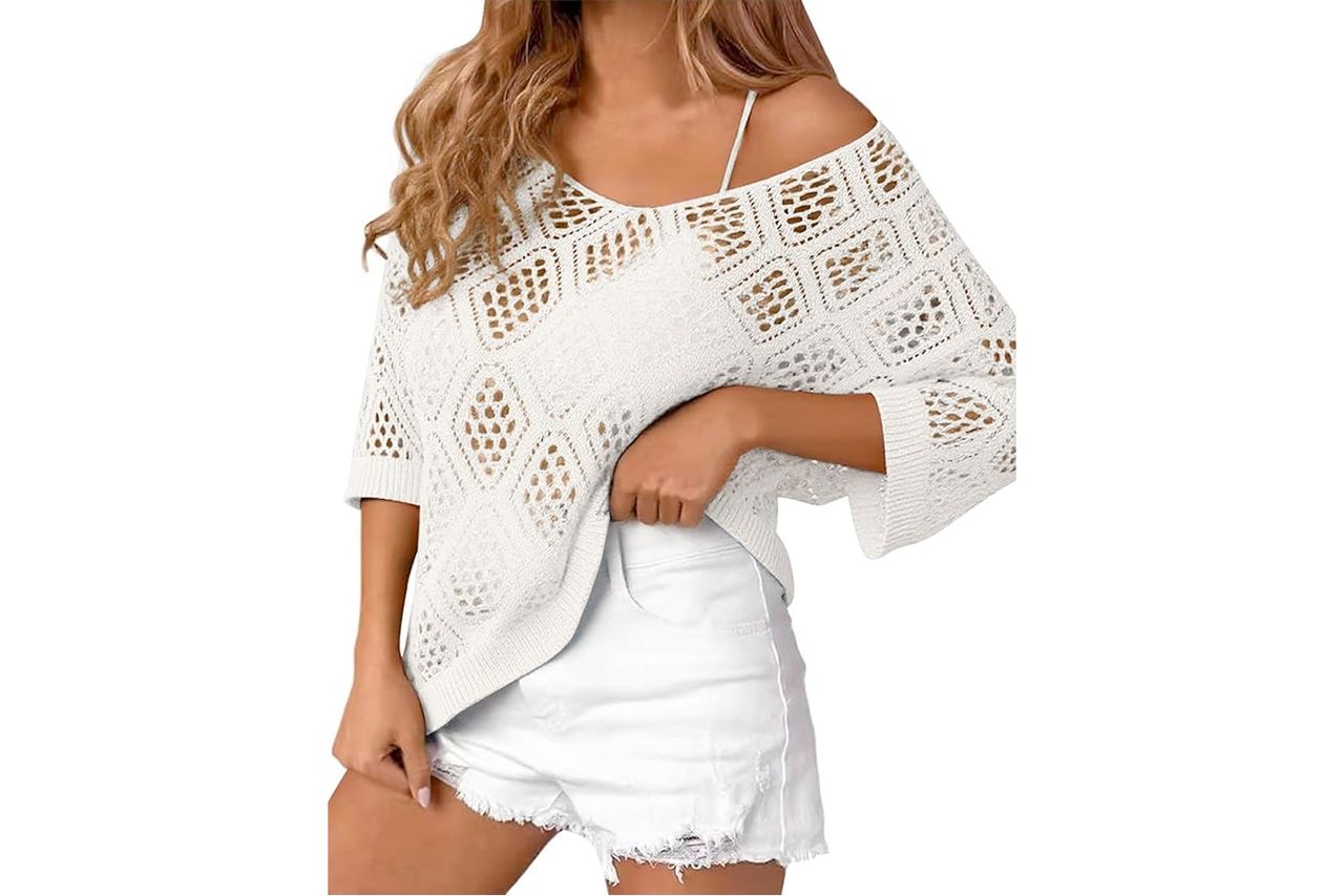 LOMON Womens 3/4 Sleeve Crochet Top Credit: Amazon
