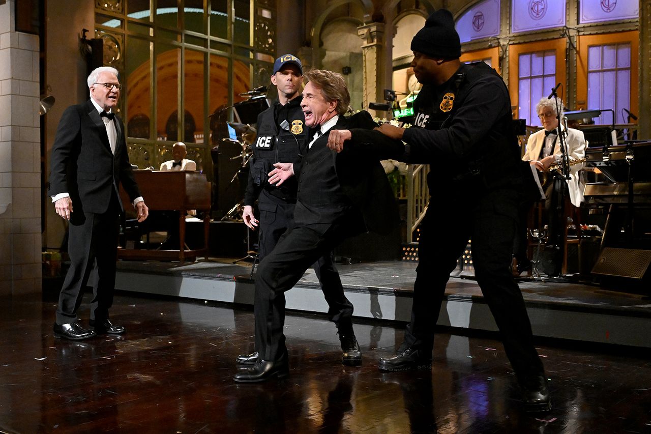From left: Steve Martin, Mikey Day, and Martin Short during the monologue on February 16, 2025Credit: Todd Owyoung/NBC via Getty