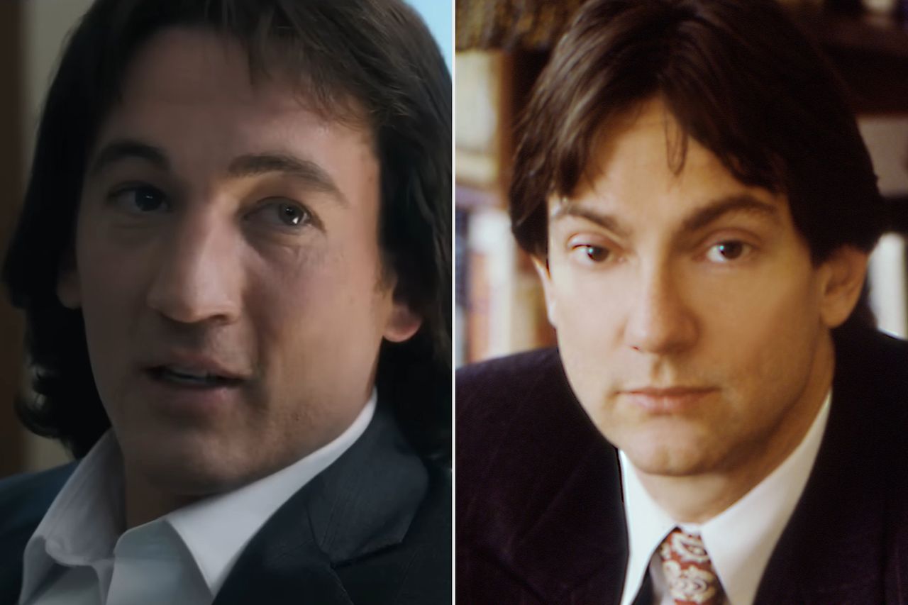 Miles Teller as John Brancan in 'Michael'; John Brancan.Credit: Lionsgate; Aaron Rapoport/Corbis via Getty