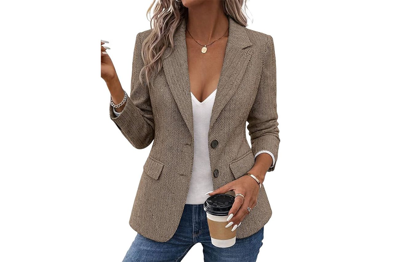 Mina Self Women's 2026 Spring Plaid Houndstooth Blazer Jacket Credit: Amazon