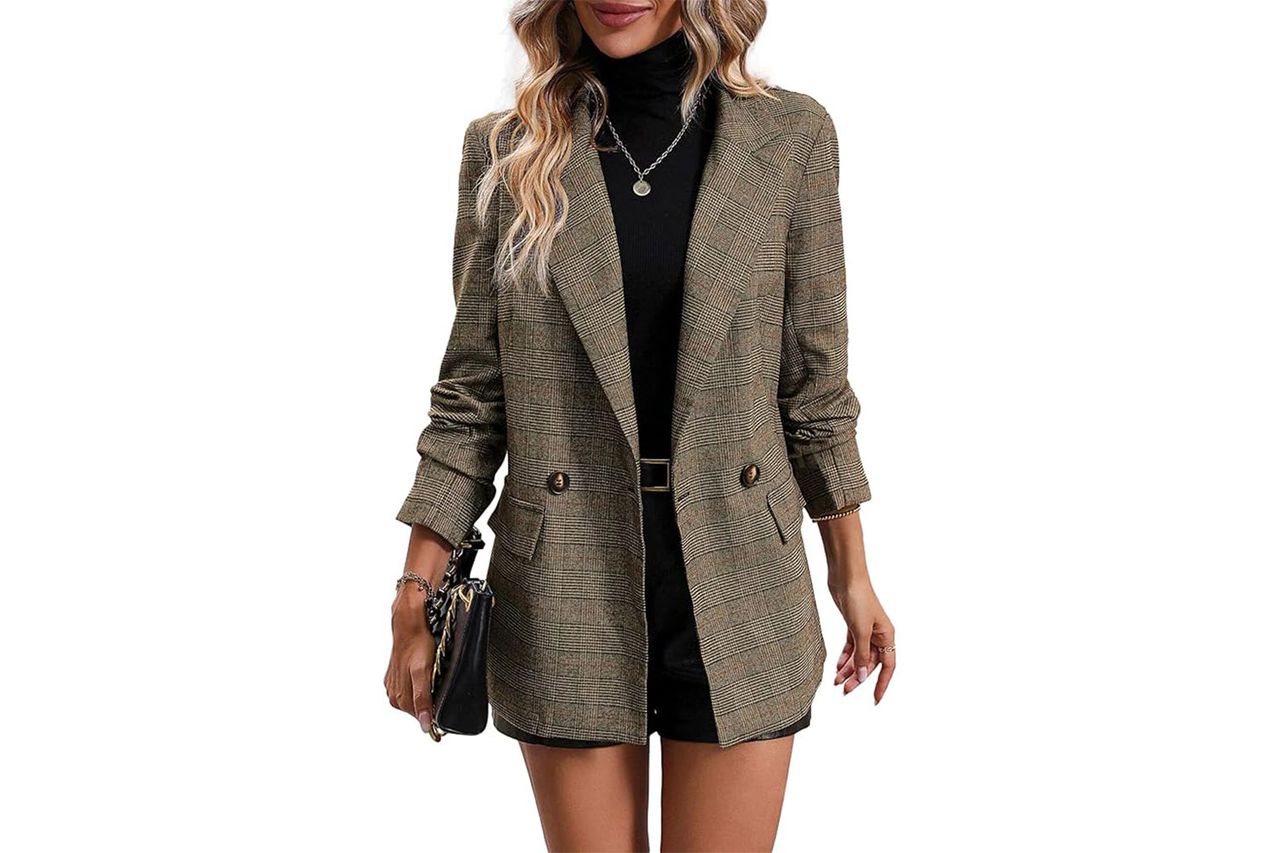 Mina Self Women's 2026 Spring Herringbone Tweed Blazer Jacket Credit: Amazon