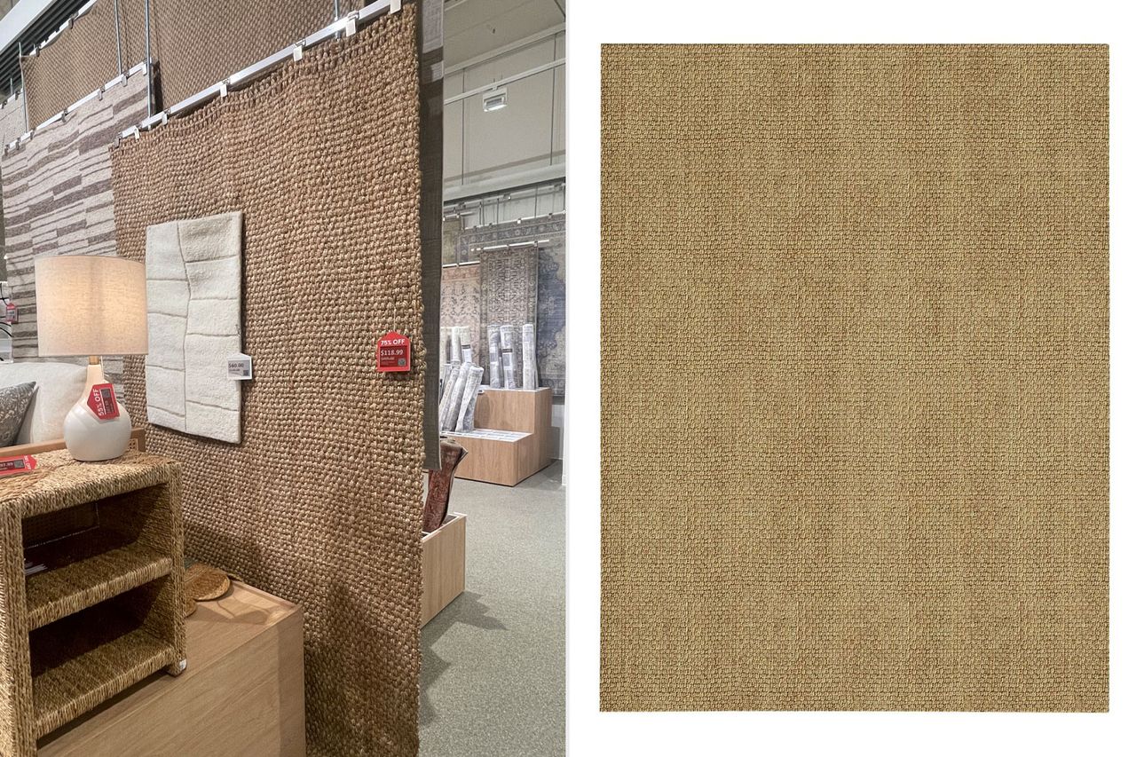 A textured wheatcolored area rug displayed in a home setting with furniture and decor accents visible in the background Credit: Wayfair (1)
