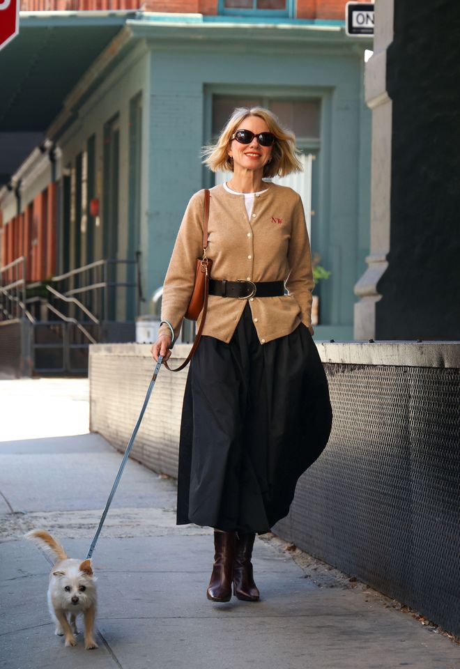 Naomi Watts is seen in a Lands' End monogrammed cashmere cardigan on September 11, 2025 in New York City Credit: Sara Jaye / Getty