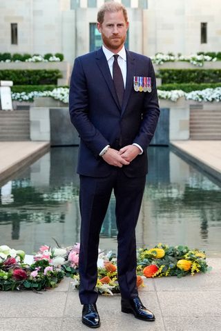 Prince Harry pauses after laying a wreath at the Last Post Ceremony while visiting the Australian War Memorial in Canberra, Australia, on April 15, 2026Credit: Jonathan Brady / POOL / AFP via Getty
