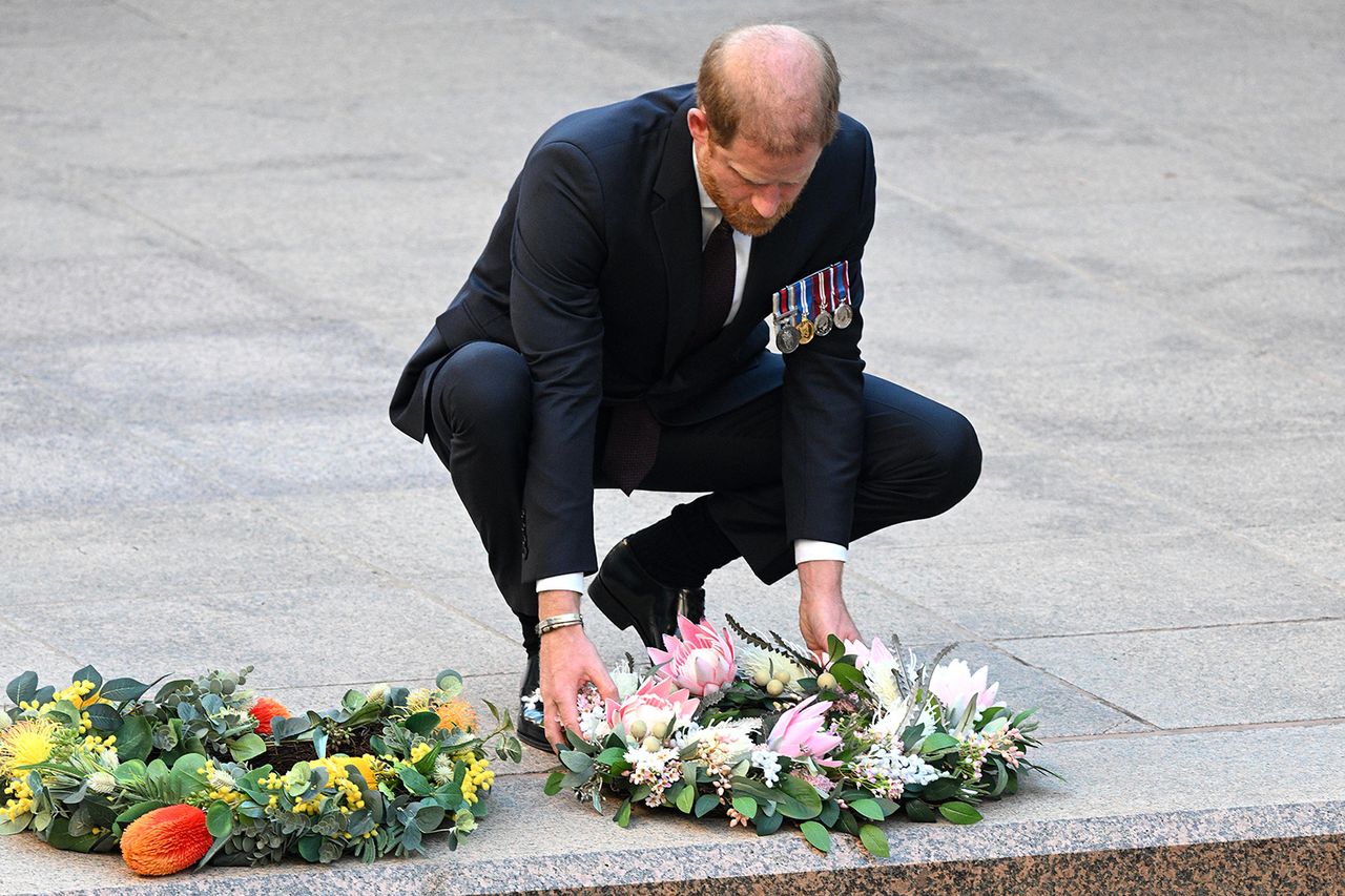 Prince Harry, Duke of Sussex lays a wreath at the Last Post Ceremony during a visit to The Australian War Memorial Prince Harry at the Australian War MemorialCredit: Wendell Teodoro/Getty