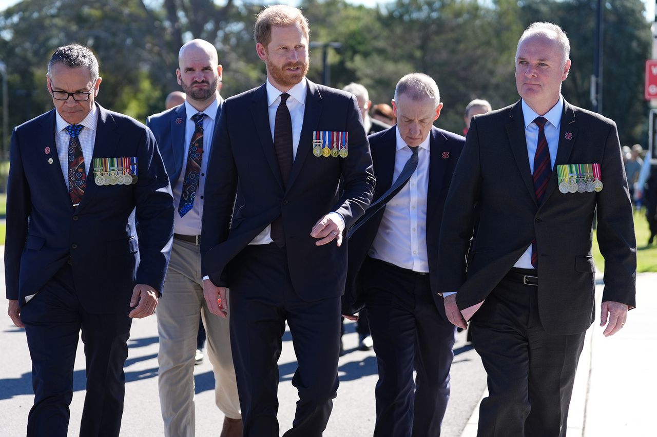 Prince Harry, Duke of Sussex is flanked by Lieutenant Colonel Joseph West (L) as he visits the Australian War Memorial on April 15, 2026 in Canberra Prince Harry at the Australian War MemorialCredit: Jonathan Brady - Pool/Getty