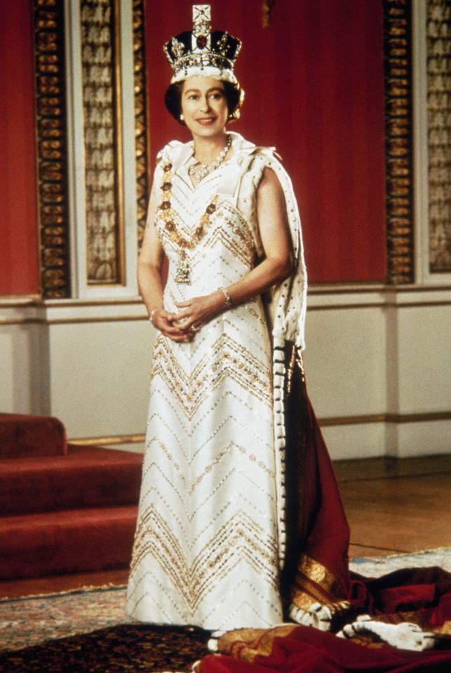Queen Elizabeth II poses for a Silver Jubilee portrait in the Throne Room of Buckingham Palace in London on Feb. 6, 1977Credit: Hulton Archive/Getty