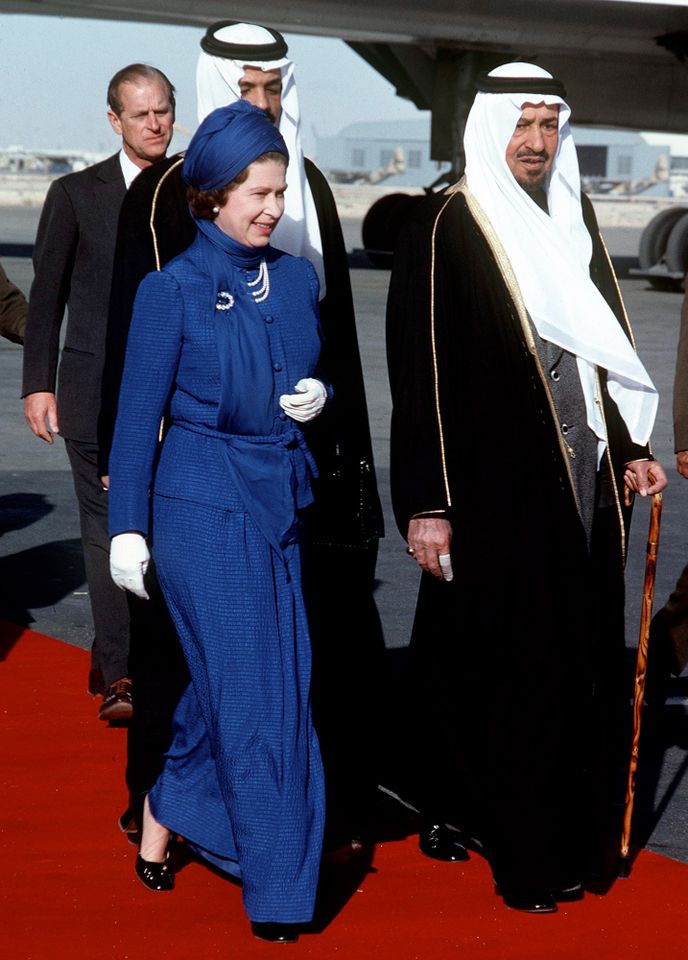 Queen Elizabeth is greeted by King Khalid Ibn Abdul Aziz Al Saud on arrival by Concorde at Riyadh Airport in Saudi Arabia in 1979Credit: Tim Graham Photo Library