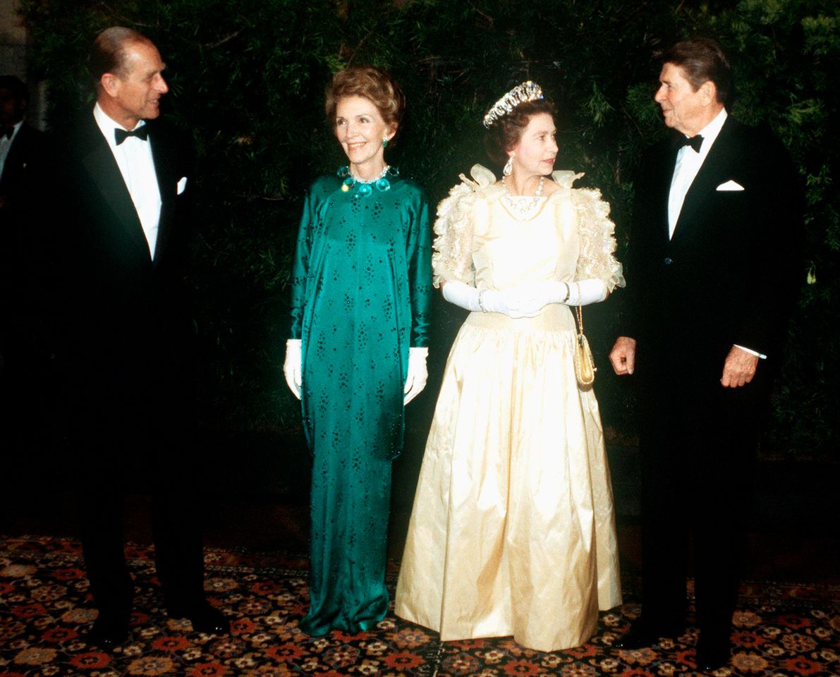 From left: Prince Philip, Nancy Reagan, Queen Elizabeth and President Ronald Reagan attend a banquet in San Francisco during the Queen's official visit to the United States in 1983Credit: Tim Graham Photo Library