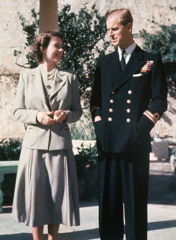 Queen Elizabeth and Prince Philip are pictured at the Villa Guardamangia in Malta, where he was stationed in the Royal Navy, on Nov. 23, 1949Credit: Hulton Archive/Getty