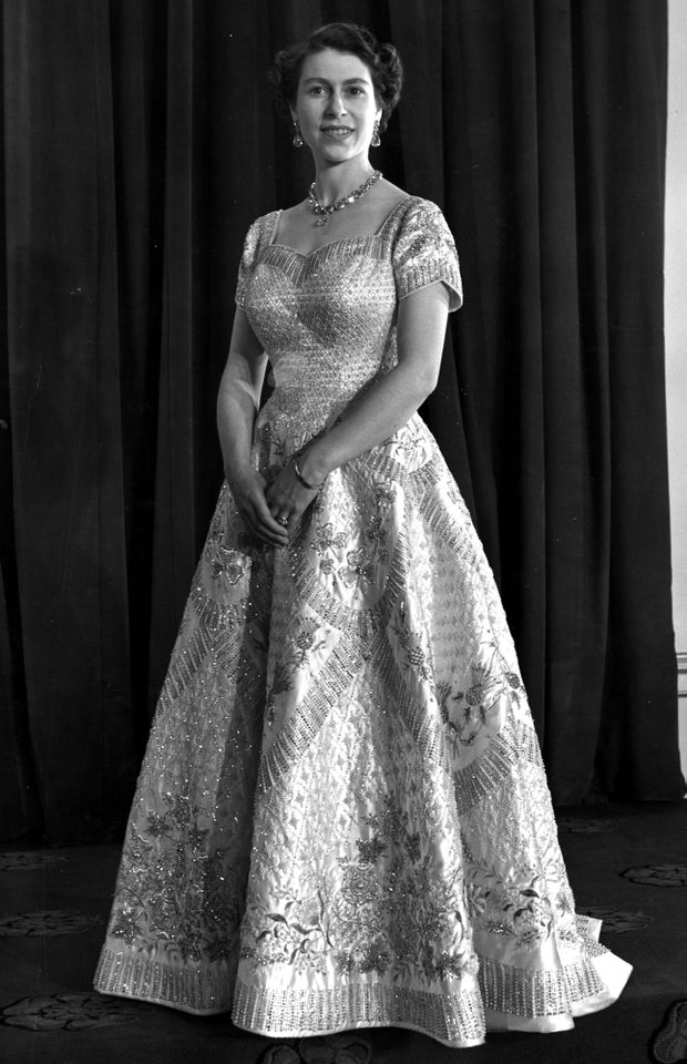 Queen Elizabeth wears a Norman Hartnell gown for her coronation ceremony on June 4, 1953Credit: Central Press/Hulton Archive/Getty
