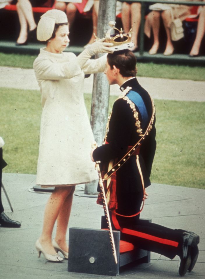 Queen Elizabeth crowns son Charles, then-Prince of Wales, during his investiture ceremony at Caernarfon Castle in Wales on July 1, 1969Credit: Hulton Archive/Getty