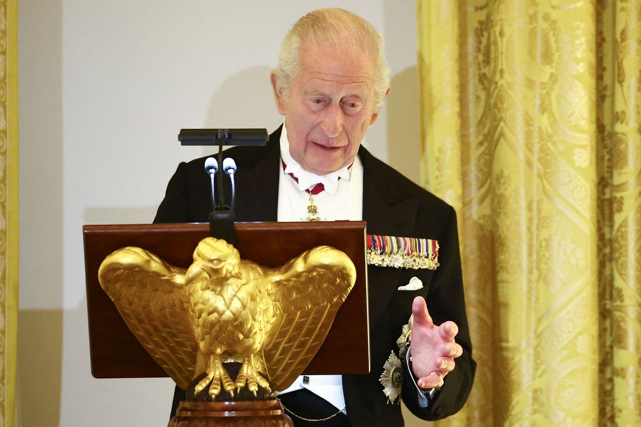 King Charles speaks at the state dinner on April 28, 2026.Credit: Henry NICHOLLS / AFP via Getty