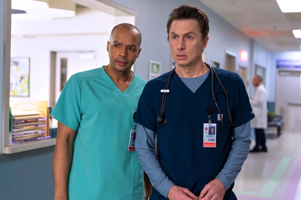 Donald Faison and Zach Braff in Scrubs.Credit: Darko Sikman/Disney