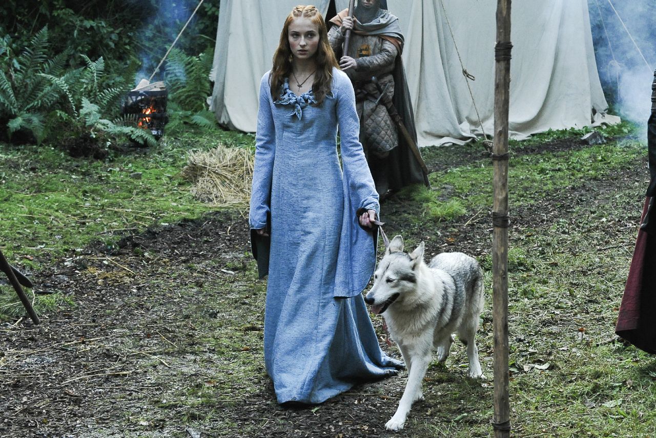Game of Thrones, Sophie Turner as Sansa Stark. Sophie Turner as Sansa Stark and her dire wolf, Lady, on 'Game of Thrones'Credit: Heidi Sloan/HBO