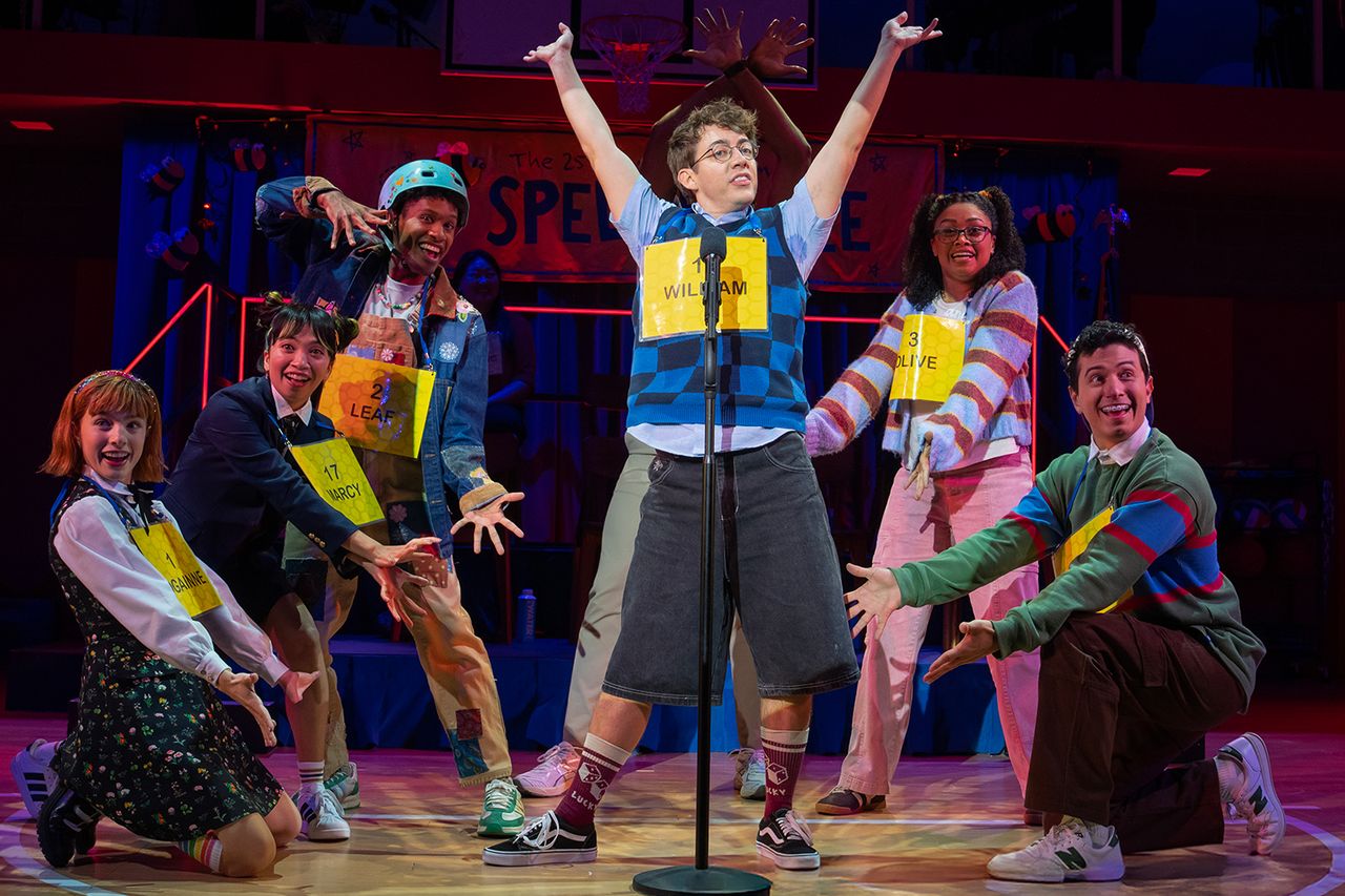 Kevin McHale (center) and the Off-Broadway cast of 'The 25th Annual Putnam County Spelling Bee'Credit: Joan Marcus