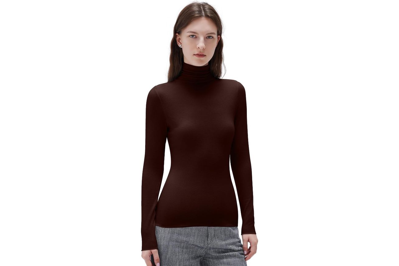 SUUKSESS Women Cashmere Blend Turtleneck Long Sleeve Shirt Fitted Fall Credit: Amazon