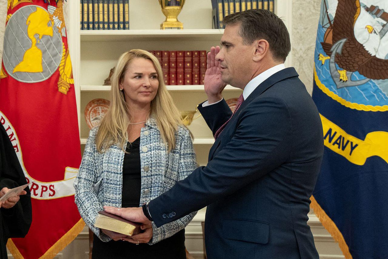 Todd Blanche and wife Kristine during his swearing in ceremony on March 6, 2025.Credit: Official White House Photo by Joyce N. Boghosian via Alamy