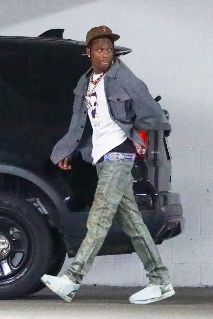 Travis Scott Leaving A Super Bowl Party