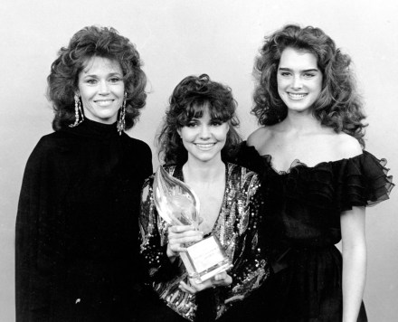 Actresses Jane Fonda, left, Sally Field and Brooke Shields stand with their award at the 8th Annual People's Choice Awards ceremonies in Santa Monica, Ca. on March 18, 1982. Fonda and Field shared the honor as favorite motion picture actress, and Shields received hers for favorite motion picture performer. (AP Photo/Doug Pizac)