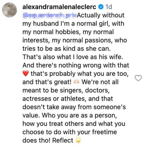 Alexandra LeClerc's Instagram response to a hate comment.Credit: Alexandra LeClerc /Instagram