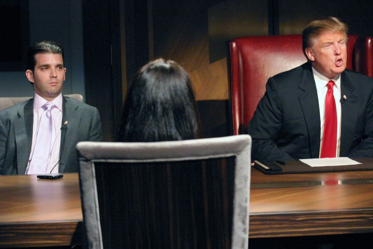 Donald Trump Jr and Donald Trump on set during the Season Finale of the Celebrity ApprenticeCredit: Bill Tompkins/Getty