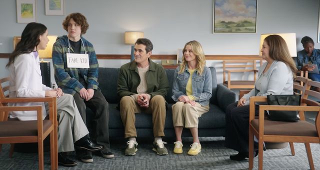 Ty Burrell (Center L) and Julie Bowen (Center R) in 'The Mening-Itinerary,' a short video about meningitis awareness.Credit: GSK