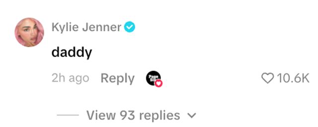 Kylie Jenner comments on a TikTok video of Timothee Chalamet Jenner's comment on a TikTok video of Timothee ChalametCredit: PageSix/TikTok