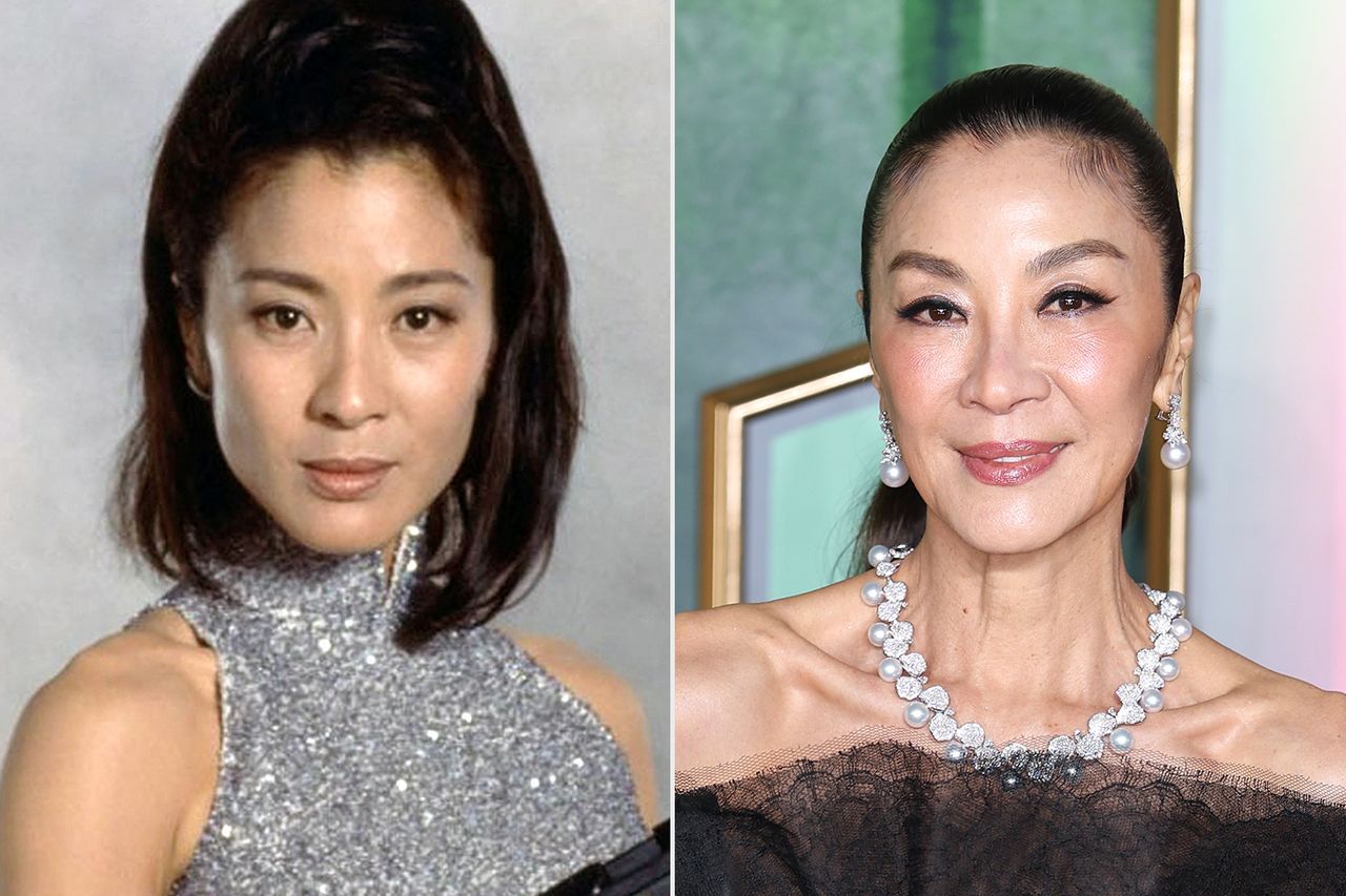 From left: Michelle Yeoh as Colonel Wai Lin in 1997's 'Tomorrow Never Dies'; Michelle Yeoh attends the 'Wicked: For Good' European premiere at Cineworld London Leicester Square in London on Nov. 10, 2025Credit: Collection Christophel / Alamy Stock Photo; Mike Marsland/WireImage