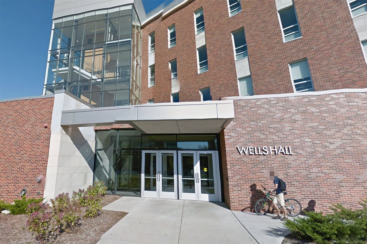 The entrance to Wells Hall at Michigan State University.Credit: Google Maps