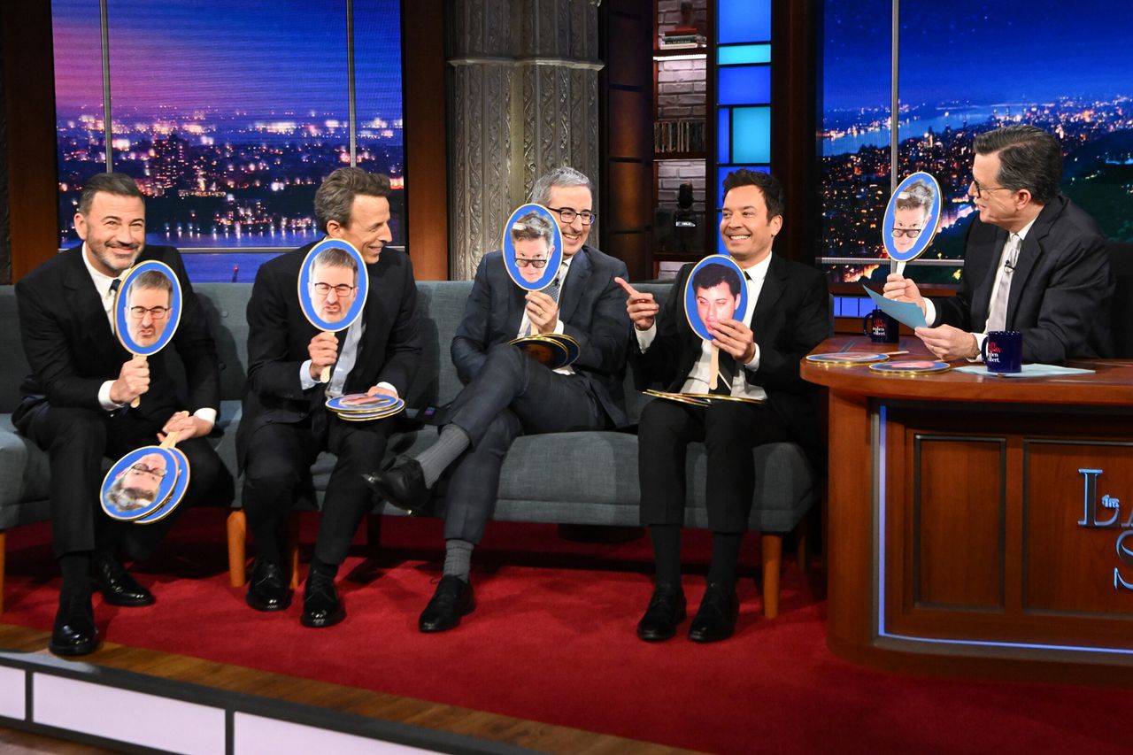 Jimmy Kimmel, Jimmy Fallon, John Oliver, Seth Meyers and Stephen ColbertCredit: Scott Kowalchyk/CBS