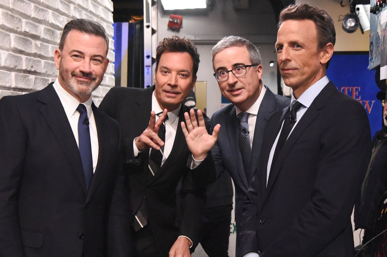 Jimmy Kimmel, Jimmy Fallon, John Oliver and Seth MeyersCredit: Scott Kowalchyk/CBS