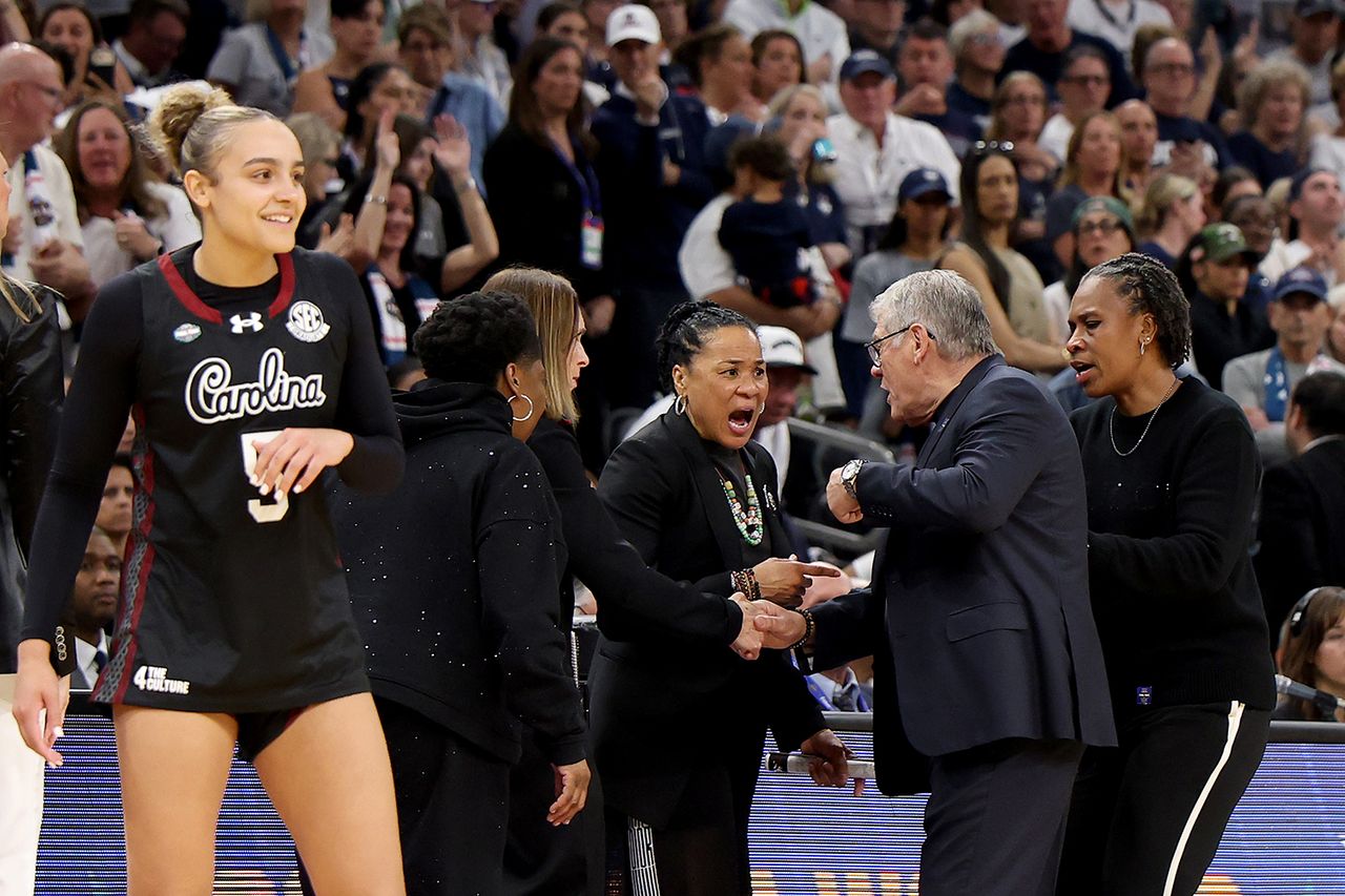 Dawn Staley and Geno Auriemma on April 3, 2026Credit: Christian Petersen/Getty