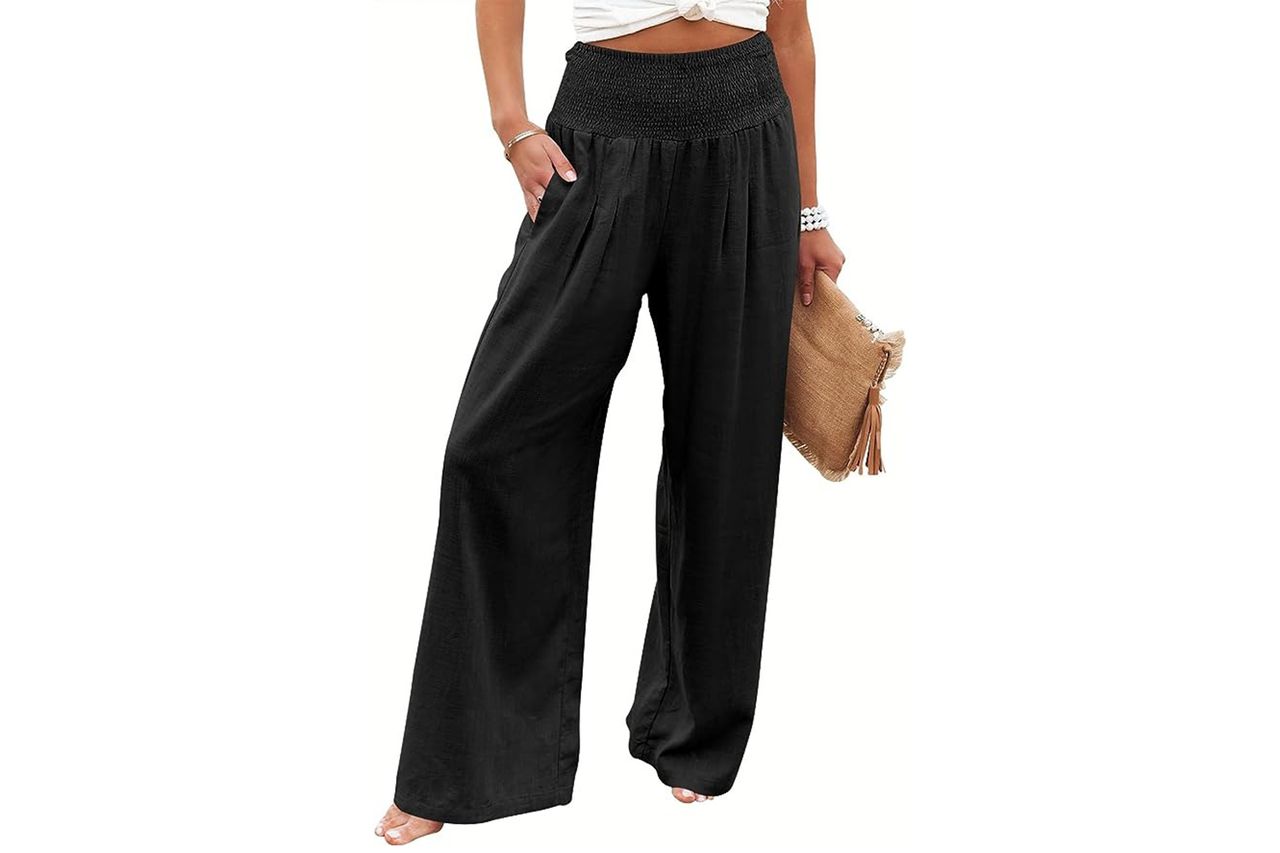 Amazon ANRABESS Women Linen Palazzo Pants Summer Boho Wide Leg High Waist Casual Lounge Pant Trousers with Pocket Credit: Amazon