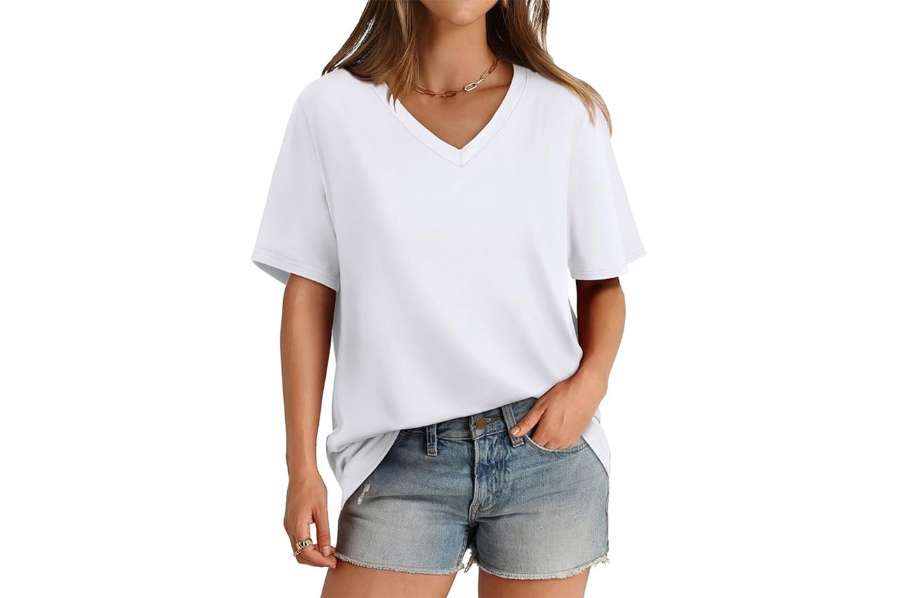 Aokosor Womens V Neck Short Sleeve T Shirts Summer Credit: Amazon