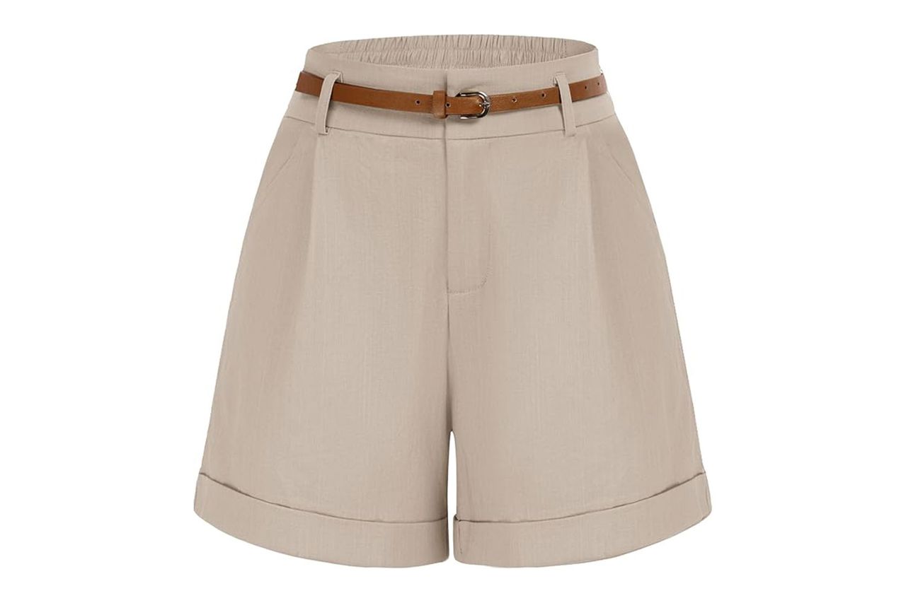 Belle Poque Bermuda Shorts Elastic Waist Wide Leg Shorts with Pockets & Belts Credit: Amazon