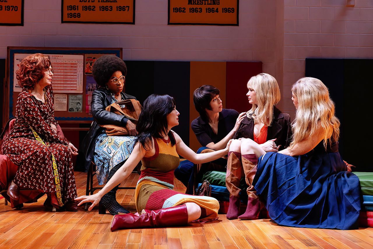 Betsy Aidem, Kristolyn Lloyd, Irene Sofia Lucio, Adina Verson, Audrey Corsa and Susannah Flood in 'Liberation' on BroadwayCredit: Little Fang