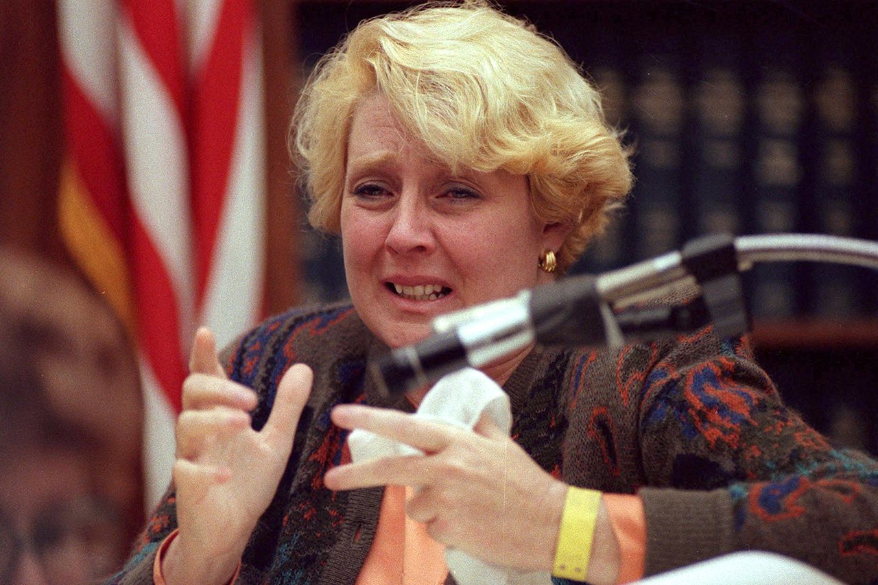 Defendant Betty Broderick cries while testifying in her own defense during her during her murder trial.Credit: Sdut/ZUMA Press Wire/Shutterstock