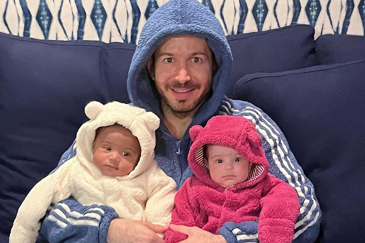 Brandon Frankel matches with his twins Cooper and Maya.Credit: Brandon Frankel/Instagram