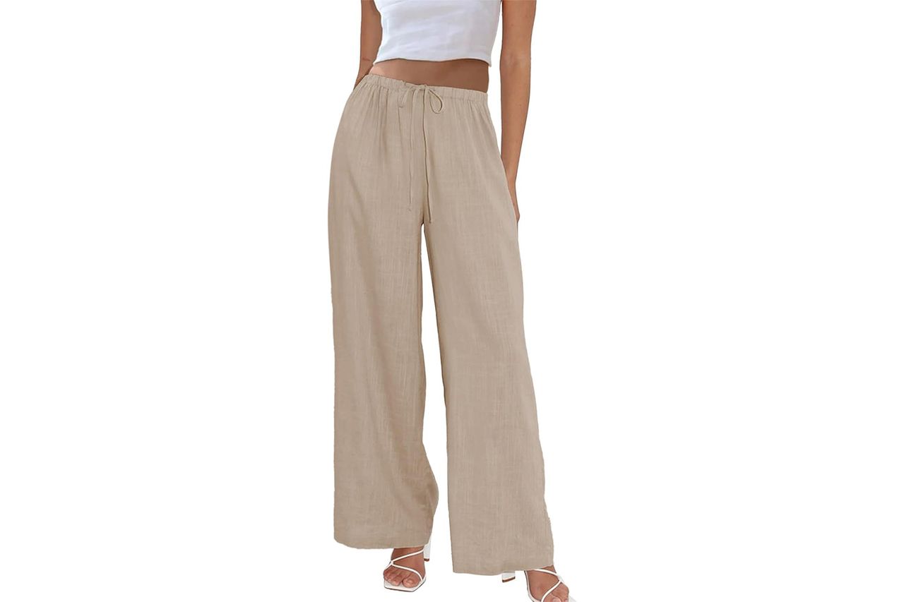 Duyang Womens Cotton Linen Palazzo Pants Drawstring Elastic Waist Casual Wide Leg Trousers Credit: Amazon