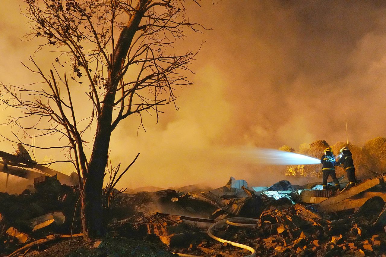 Responders at the site of an explosion in Liuyang, Hunan Province of China on May 5, 2026Credit: Yang Huafeng/China News Service/VCG via Getty