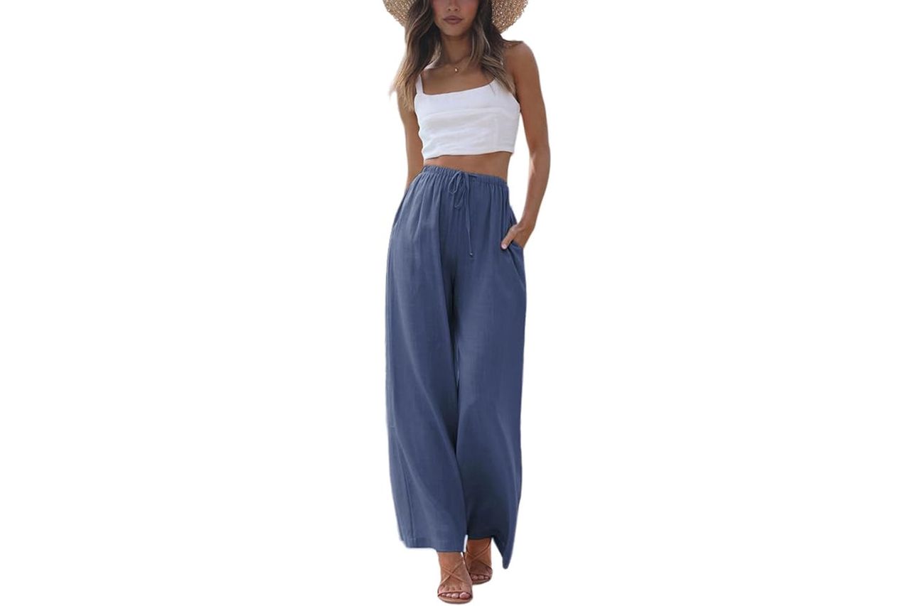 Faleave Women's Cotton Linen Summer Palazzo Pants Flowy Wide Leg Beach Trousers with Pockets Credit: Amazon
