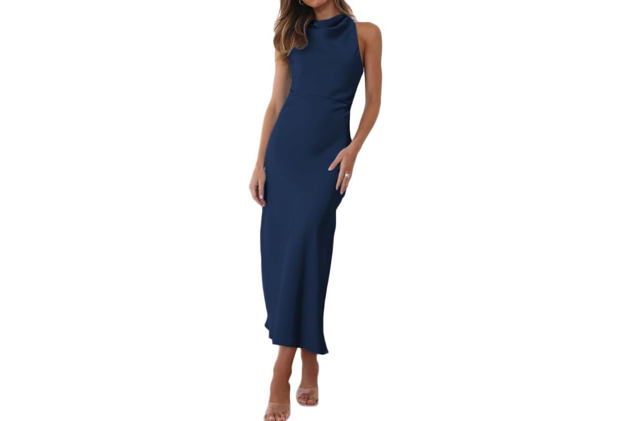halfisland satin high neck backless sleeveless Credit: Amazon