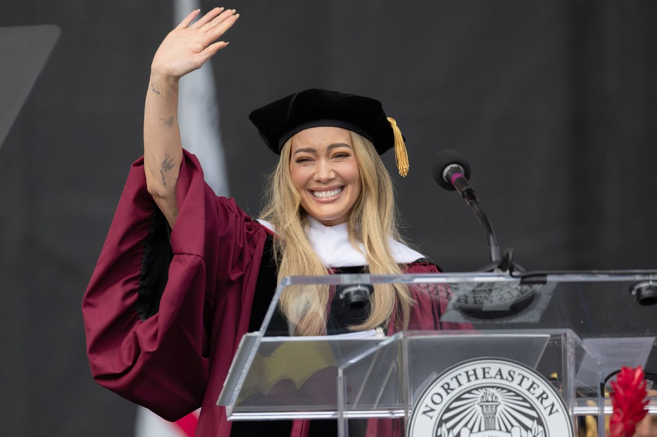 Hilary Duff delivers the Northeastern University's 2026 Commencement Speech on April 29, 2026 in Boston, Massachusetts.Credit: Lisa Aileen Dragani/Getty
