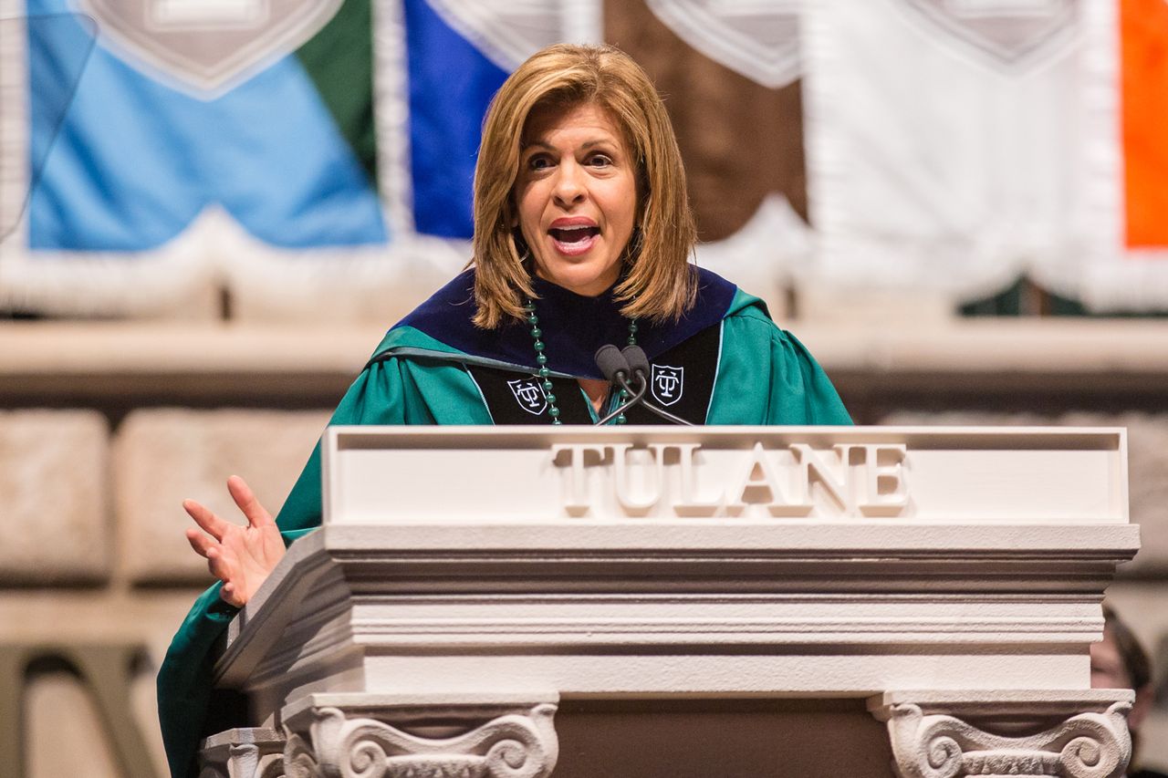 Hoda Kotb delivers Tulane University's commencement address on May 14, 2016 in New Orleans, Louisiana.Credit: Josh Brasted/Getty