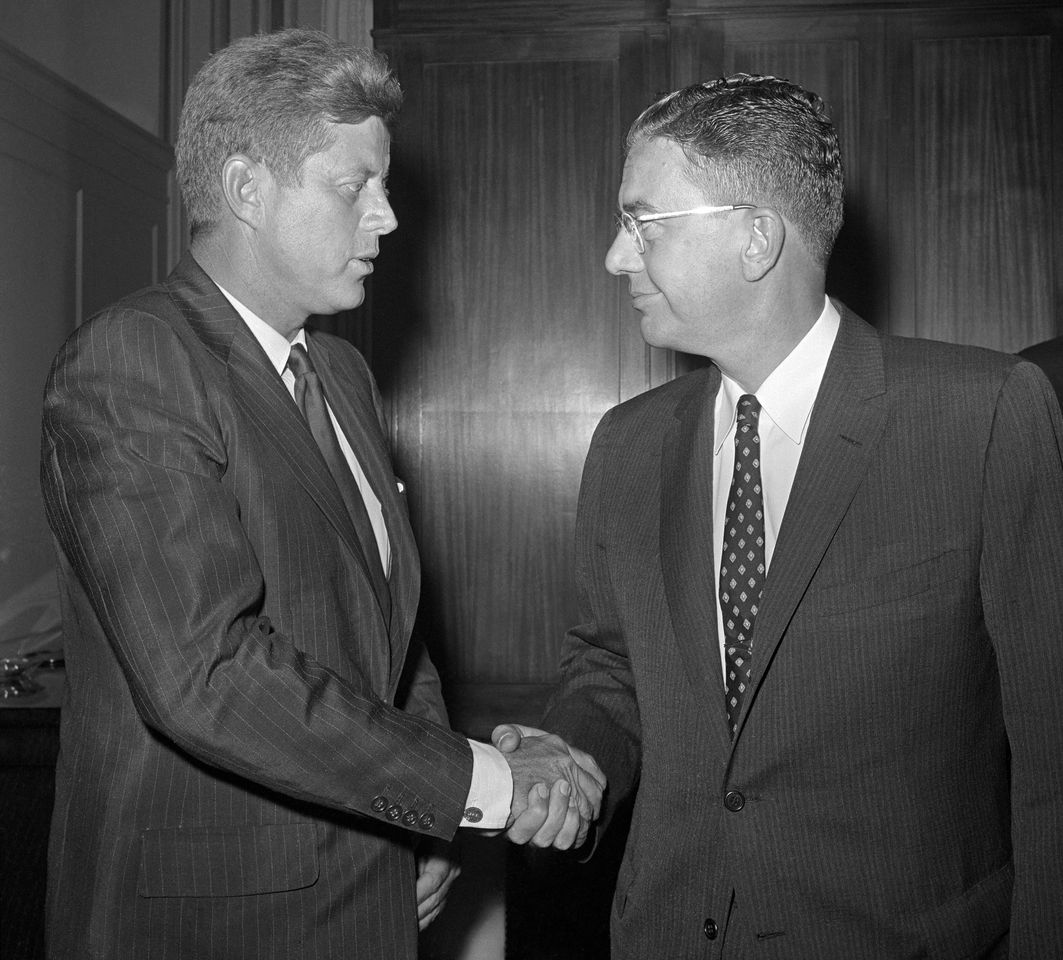 Presidential candidate John Kennedy shakes hands with Georgia Governor S. Ernest Vandiver. Presidential candidate John Kennedy shakes hands with Georgia Gov. S. Ernest Vandiver on Aug. 19, 1960.Credit: Bettmann/Getty