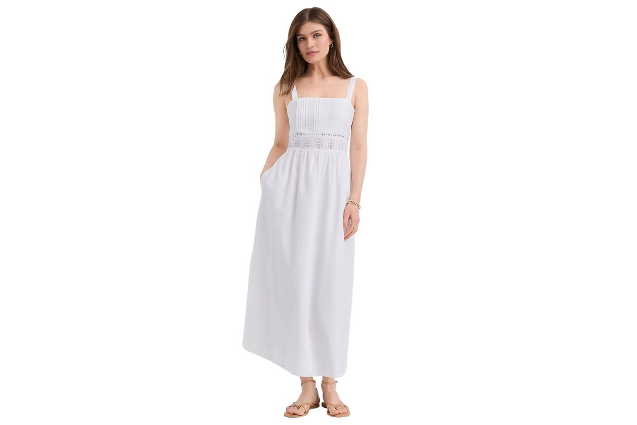 Model wearing a long white dress Credit: Loft