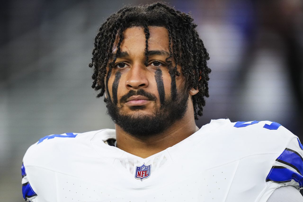 Marshawn Kneeland #94 of the Dallas Cowboys prior to an NFL football game on December 22, 2024 in Arlington, Texas.Credit: Cooper Neill/Getty