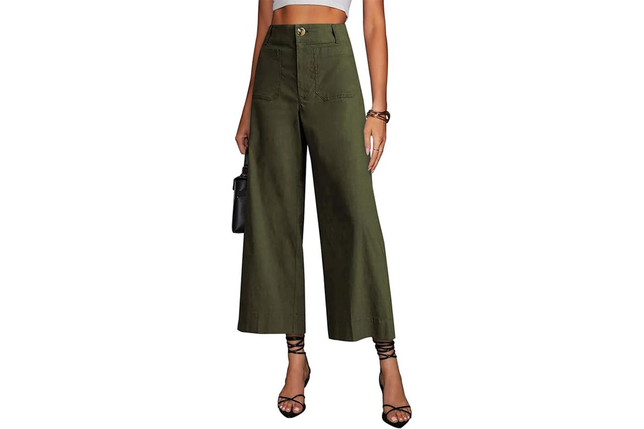 miduo Womens High Waisted Cropped Wide Leg Stretchy Straight Pants Trousers with Pockets Credit: Amazon