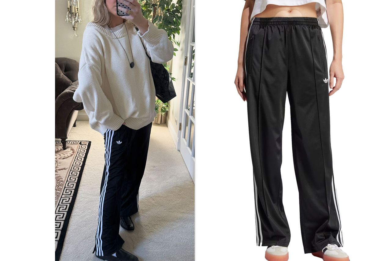person wearing adidas pants and Adicolor Classic Firebird Loose Track Pants Credit: People ; adidas